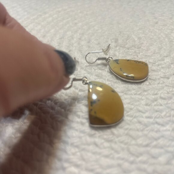 Natural PICTURE JASPER Handmade Sterling 925 Dangle Earrings #104D - Picture 2 of 3